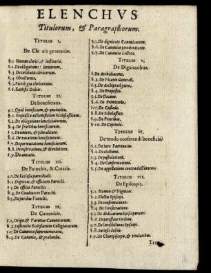 Elenchus Titulorum, & Paragraphorum