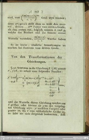 Von den Transformationen der Gleichungen