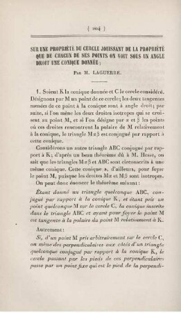Sur une propriété du cercle jouissant de la propriété que de chacun de ses points [...]