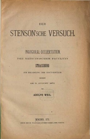 Der Stenson'sche Versuch : Inaug.-Diss.