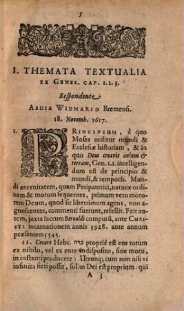 Thesaurus biblicus, hoc est: Themata textualia ex s. bibliis Veteris et Novi Testamenti succincte collecta, et S. Theologicae Candidatis ad disserendum proposita