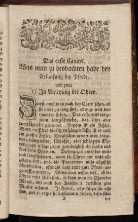 Das erste Capitel. Was man zu beobachten habe bey Erkaufung der Pferde,[...]