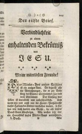 209-229, Der eilfte Brief. Verbindlichkeit zu einem anhaltenden Bekenntniß von Jesu.
