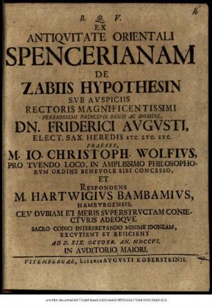 Ex Antiqvitate Orientali Spencerianam De Zabiis Hypothesin ...