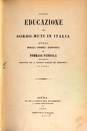 Sulla educazione dei sordo-muti in Italia : studi morali-storici-economici