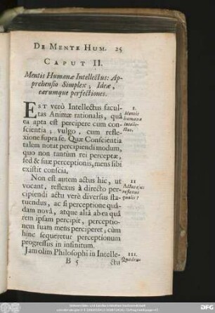 Caput II. Mentis Humanae Intellectus: Apprehensio Simplex; Ideae, earumque perfectiones.