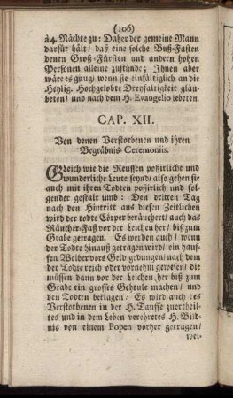 Cap. XII. Von denen Verstorbenen und ihren Begräbnis-Ceremoniis