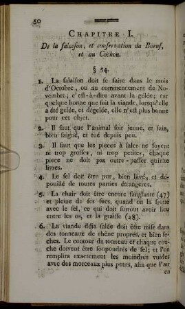 Chapitre I. De la salaison, et conservation du Boeuf, et au Cochon.