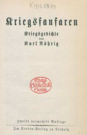 Kriegsfanfaren : Kriegsgedichte