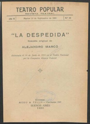 2.1920=Nr. 45: La despedida : comedia original
