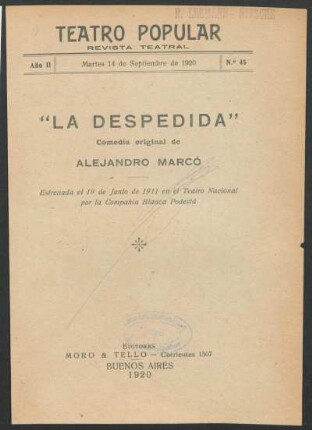 2.1920=Nr. 45: La despedida : comedia original