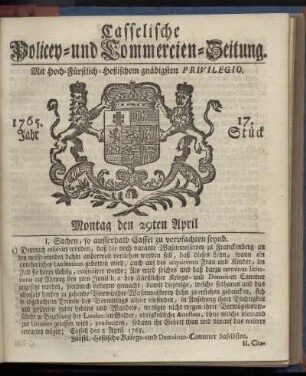 17. Stueck, Montag den 29ten April 1765
