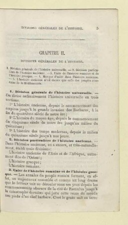 Chapitre II. Divisions générales de l'histoire