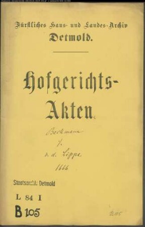 Beckmann, Bernhard gegen Joh. Cord von der Lippe zu Rothensiek - Beleidigung