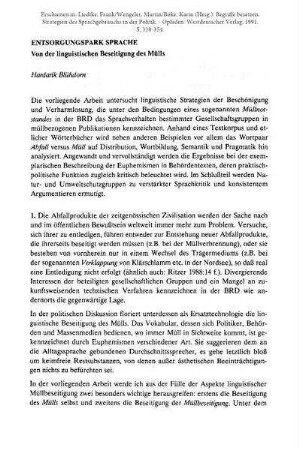 Entsorgungspark Sprache. Von der linguistischen Beseitigung des Mülls
