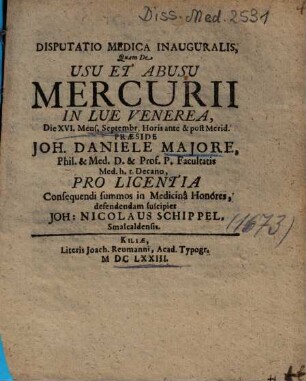 Disputatio Medica Inauguralis, Quam De Usu Et Abusu Mercurii