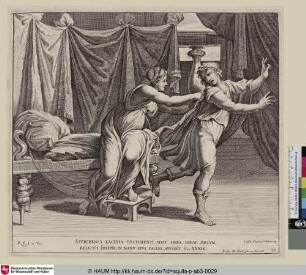 Aprehensa Lacinia Vestimenti, dixit hera: Dormi mecum. Relicto Ioseph in Manu eius Pallio, aufugit [Joseph flieht vor Potifars Weib]