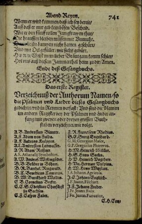 Das erste Register. Verzeichnuß der Authorum Namen [...]