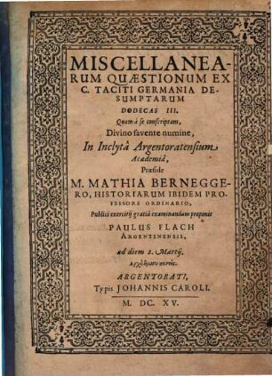 Miscellanearum Quaestionum Ex C. Taciti Germania Desumptarum Dodecas III.