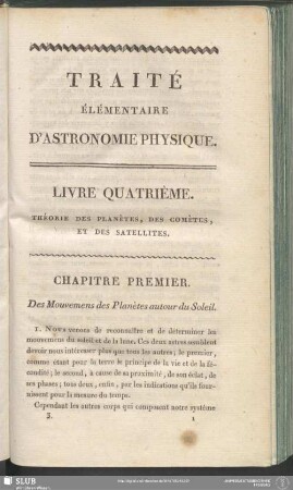 Chapitre Premier. Des Mouvemens des Planètes autour du Soleil