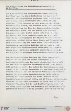 Die Wiedergründung der Sozialdemokratischen Partei in der Pfalz