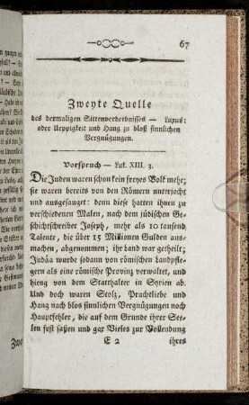 Zweyte Quelle des dermaligen Sittenverserbnisses - Luxus: oder Ueppigkeit und Hang zu bloß sinnlichen Vergnügungen.