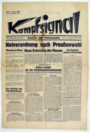 Wochenzeitung der Sozialistischen Arbeiterpartei Deutschlands (SAPD) zu den Notverordnungen