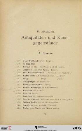 II. Abteilung. Antiquitäten und Kunstgegenstände (Nr. 245-875)