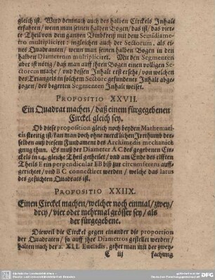 Propositio XXVII. Ein Quadrat machen/ daß einem fürgegebenen Circkel gleich sey.