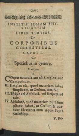 Caput I. De Speciebus in genere.