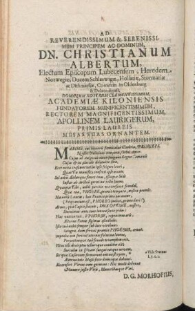 Ad Reverendissimum & Serenissimum Principem Ac Dominum, Dn. Christianum Albertum, [...]