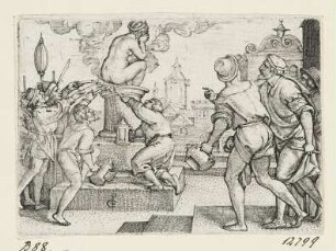 Buhlerin auf dem Scheiterhaufen, Blatt 1 der Folge "Geschichte des Zauberers Virgil"