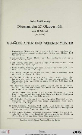Gemälde alter und neuerer Meister (Nr. 1-216)