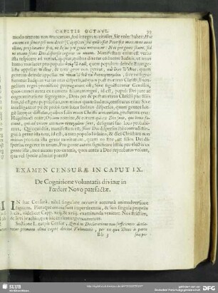 Examen Censurae Capitis IX. De Cognitione voluntatis divinae in Foedere Novo patefactae