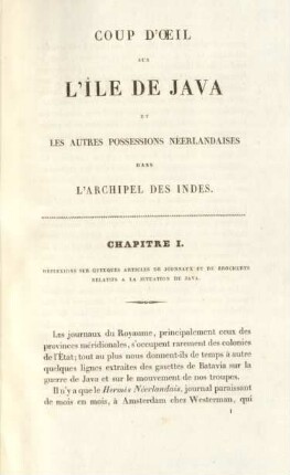 Chapitre I. Réflexions sur quelques articles de journaux et de brochures relatifs a la situation de Java