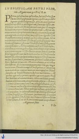 In Epistolam Petri Priorem Argumentum.