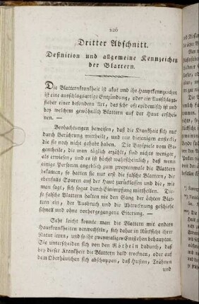 Dritter Abschnitt. Definition und allgemeine Kennzeichen der Blattern.