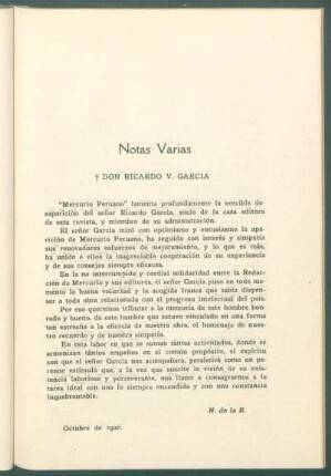 † Don Ricardo V. García - [Necrología]