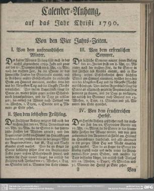 Calender-Anhang, auf das Jahr Christi 1790