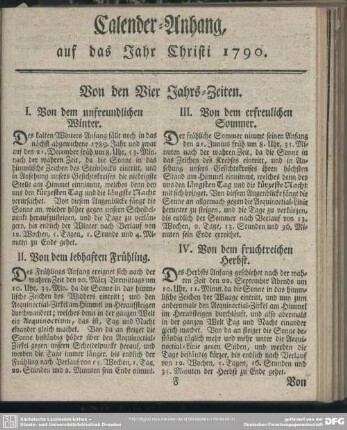 Calender-Anhang, auf das Jahr Christi 1790
