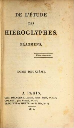 De l'étude des hieroglyphes : fragmens, 2