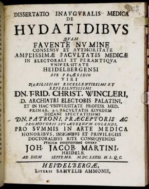 Dissertatio Inauguralis Medica De Hydatidibus