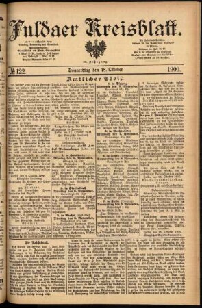 Erste Ausgabe vom Donnerstag, den 18. Oktober 1900.