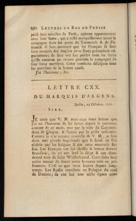 260-281, Lettre CXX. du Marquis D'Argens.-Lettre CXXVII. du Marquis D'Argens.