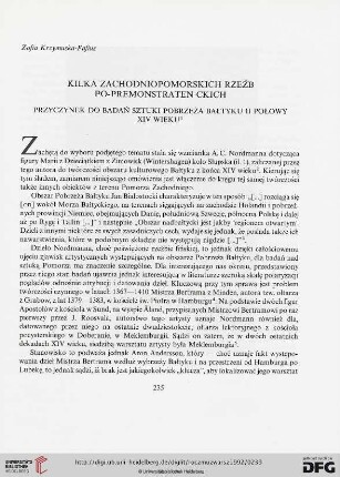 36: Kilka zachodniopomorskich rzeźb po-premonstraten-ckich : Przyczynek do badań sztuki pobrzeża Bałtyku II połowy XIV wieku