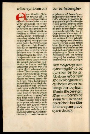 Nw volget czu dem czwentzigsten: von den czeychen dy do geschahen czu der czeit Do sich begunde anczuheben dy derhebunge der heyligen Sandt Hedwygen ...