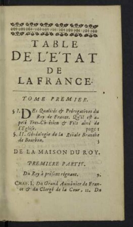 Table de l'État de la France.