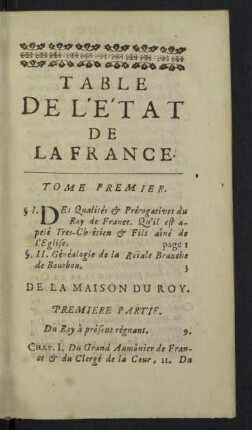 Table de l'État de la France.