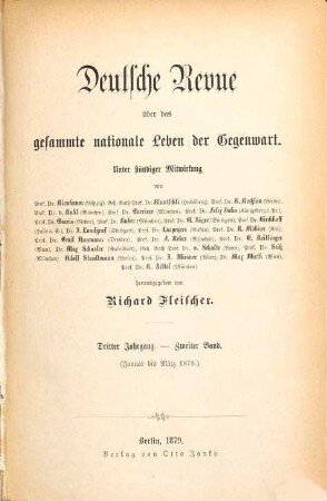 Deutsche Revue über das gesamte nationale Leben der Gegenwart. 3,2 = Jg. 3, H. 4/6. 1879