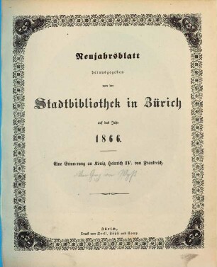 Neujahrsblatt : auf das Jahr ... 1866